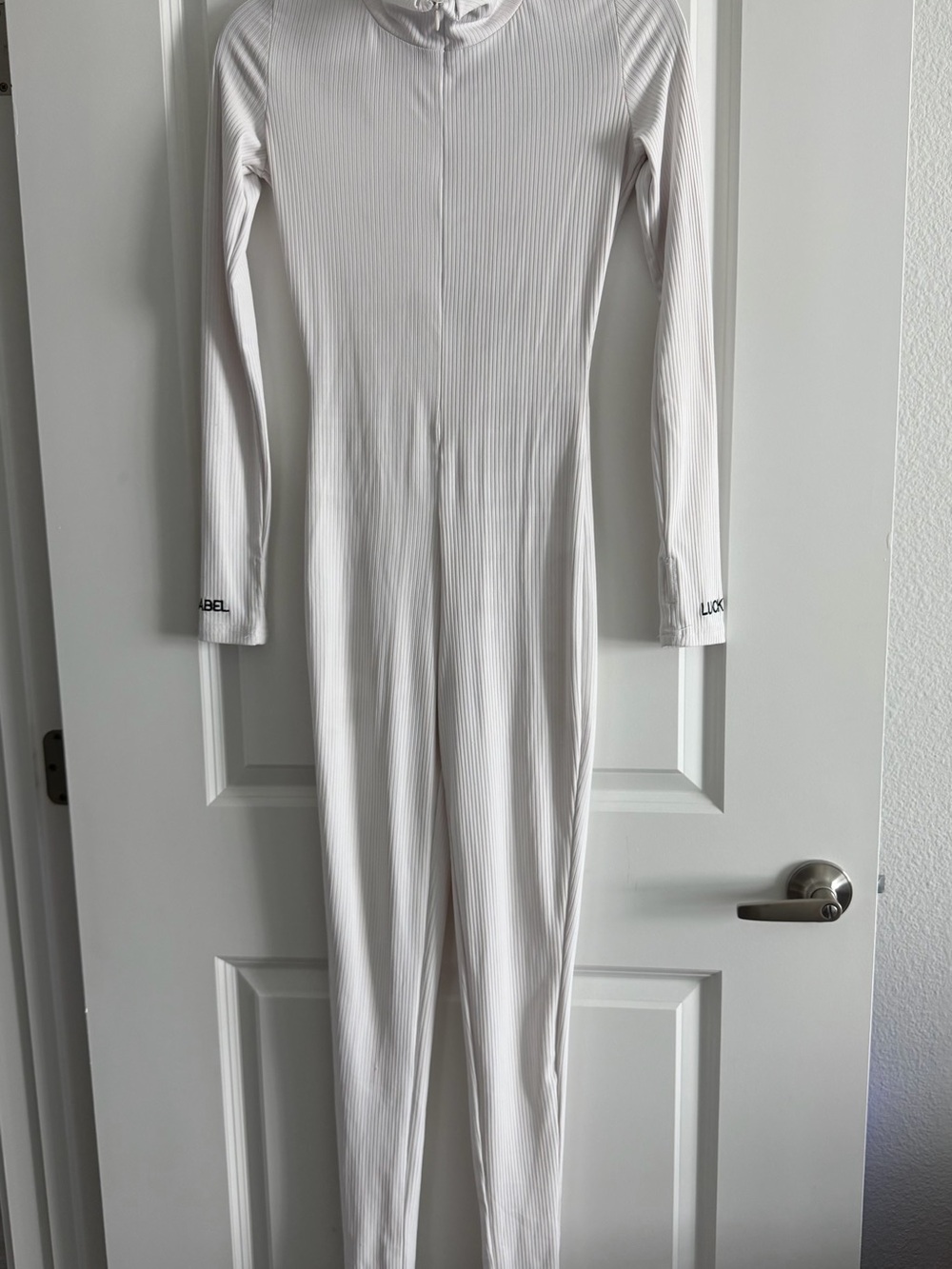 Lucky Brand White Ribbed Long-Sleeve Jumpsuit